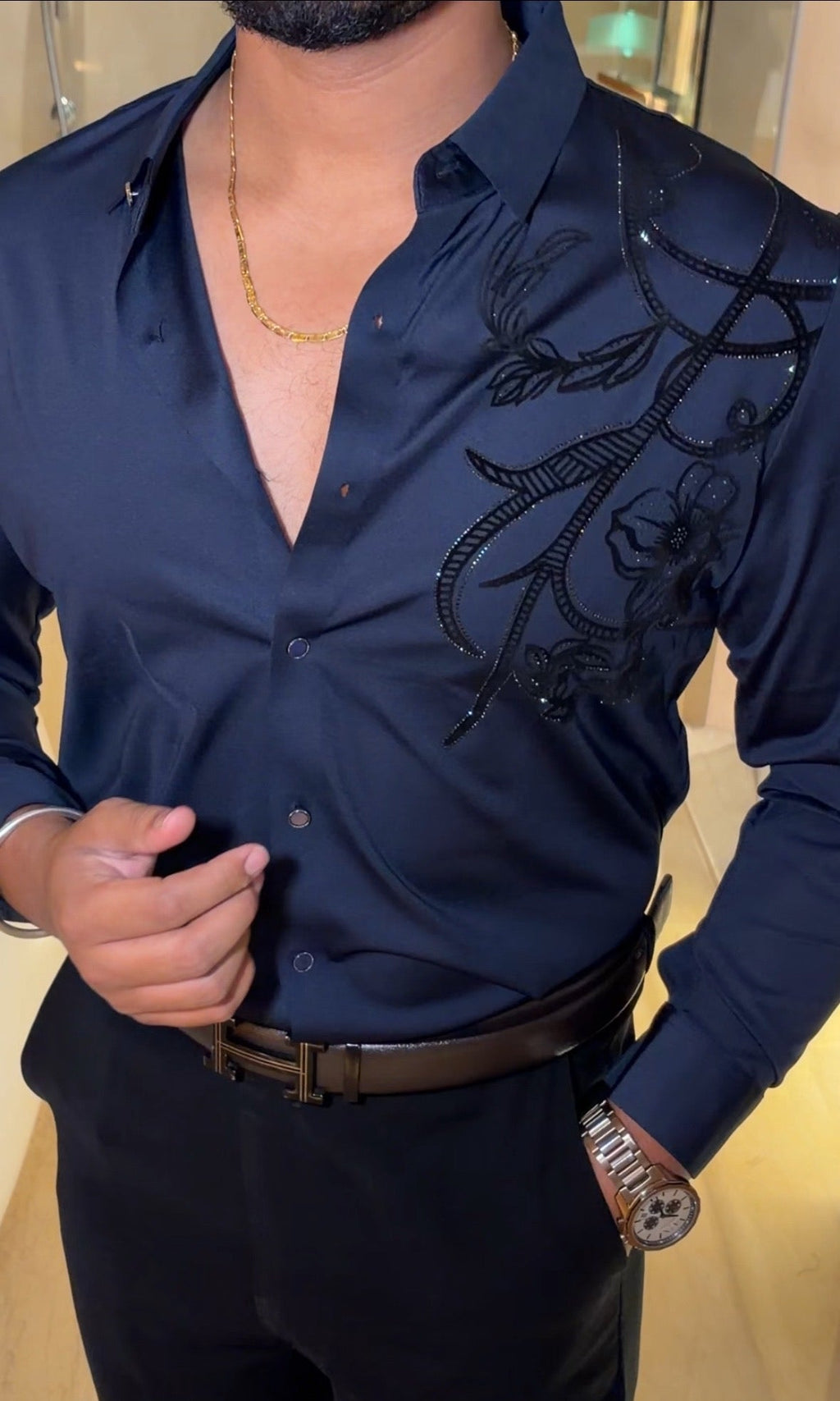 Barcelona Blossom Jacquard Shirt - NAVY - Under Attack