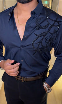 Barcelona Blossom Signature Jacquard Shirt - NAVY