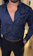 Barcelona Blossom Jacquard Shirt - NAVY - Under Attack