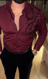 Barcelona Blossom Signature Jacquard Shirt - WINE