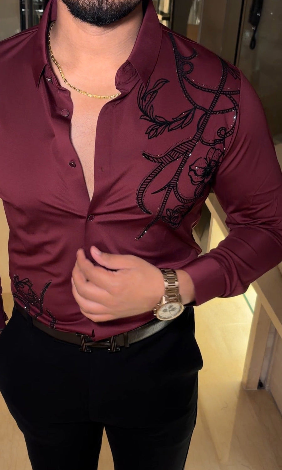 Barcelona Blossom Signature Jacquard Shirt - WINE
