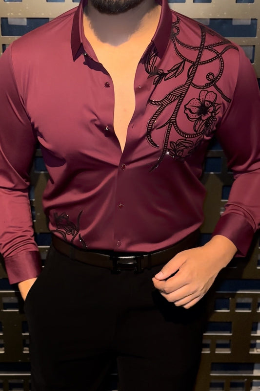 Barcelona Blossom Jacquard Shirt - WINE - Under Attack