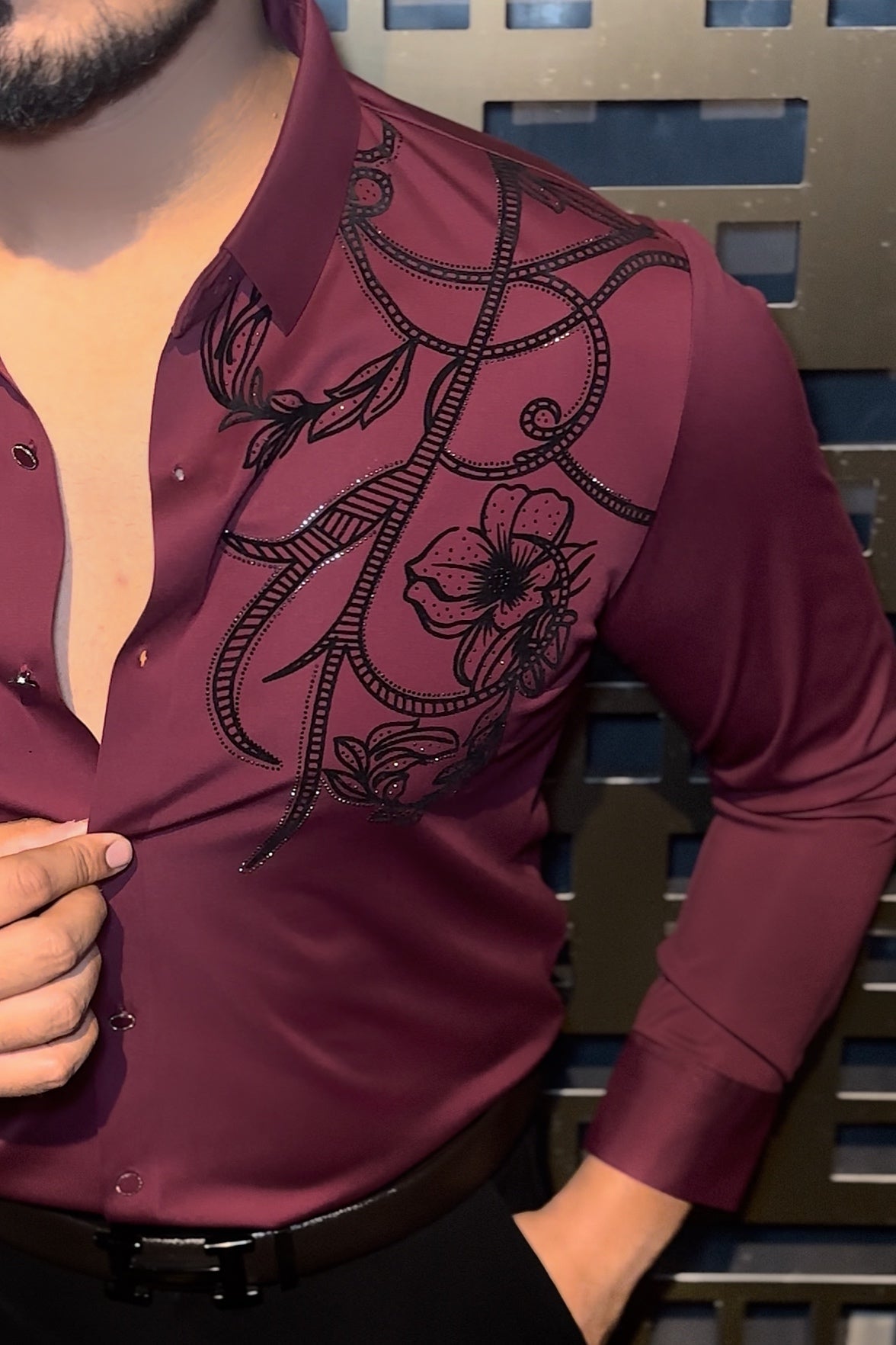 Barcelona Blossom Jacquard Shirt - WINE - Under Attack
