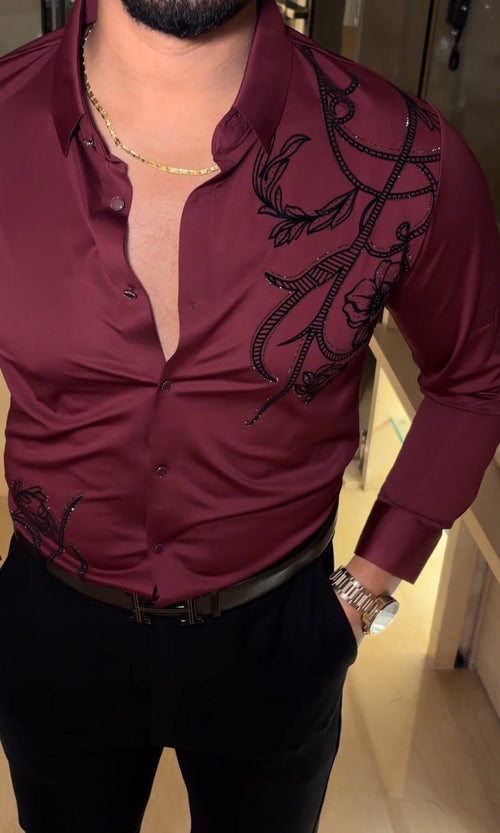 Barcelona Blossom Jacquard Shirt - WINE - Under Attack