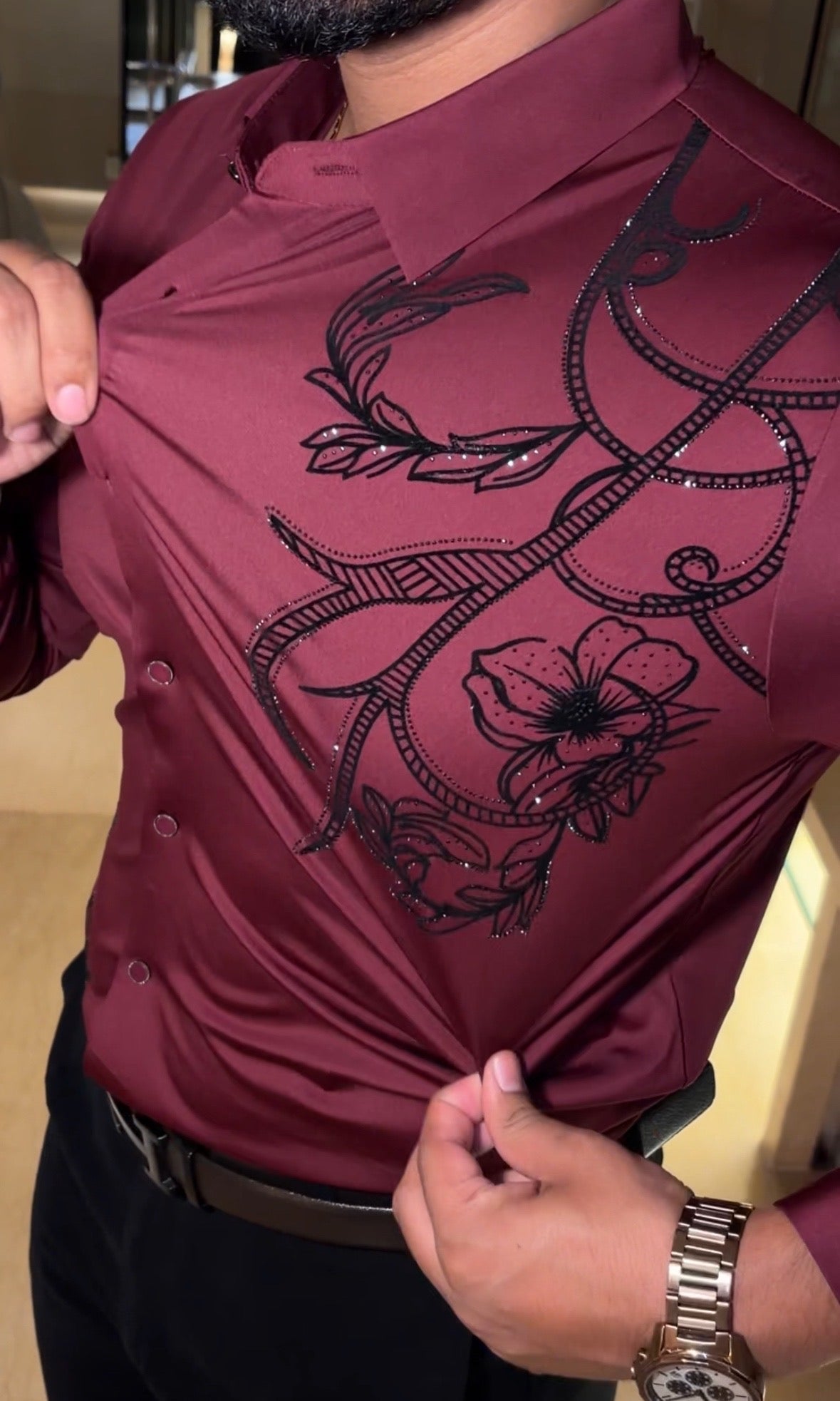Barcelona Blossom Jacquard Shirt - WINE - Under Attack