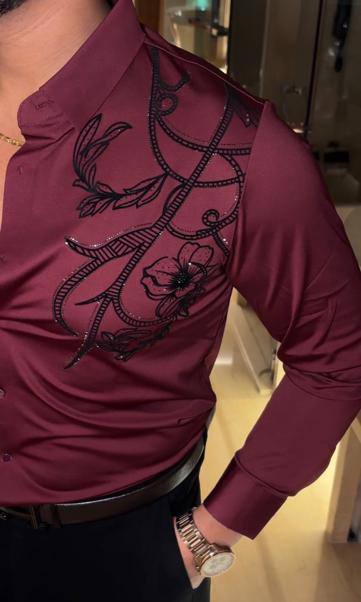 Barcelona Blossom Jacquard Shirt - WINE - Under Attack