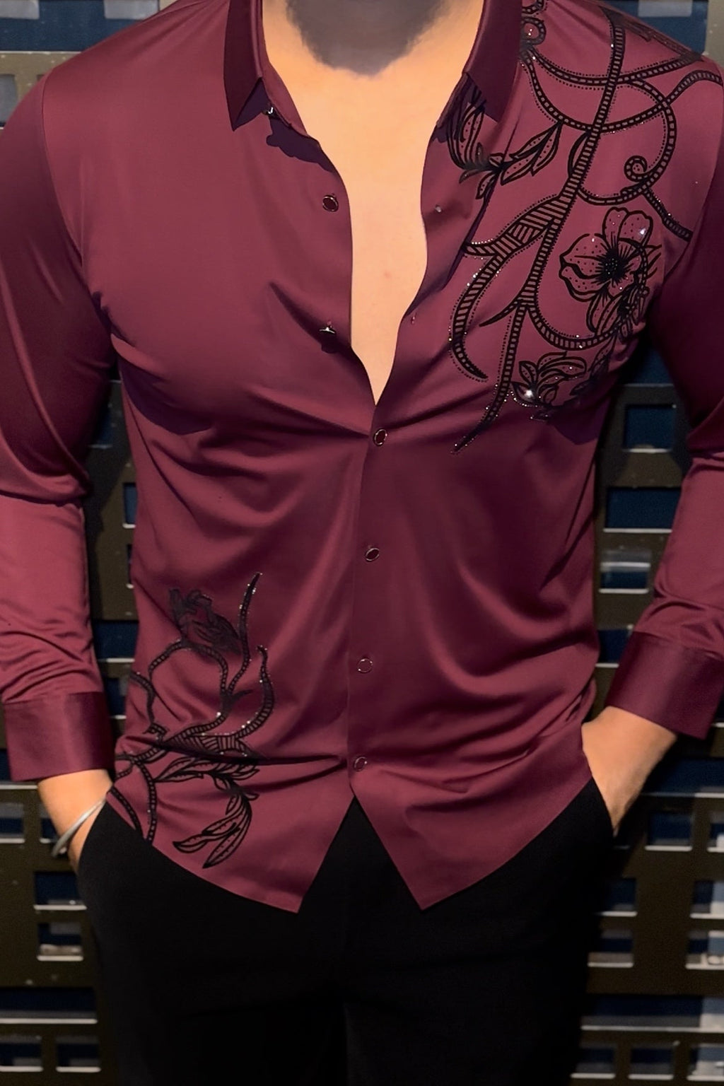 Barcelona Blossom Jacquard Shirt - WINE - Under Attack