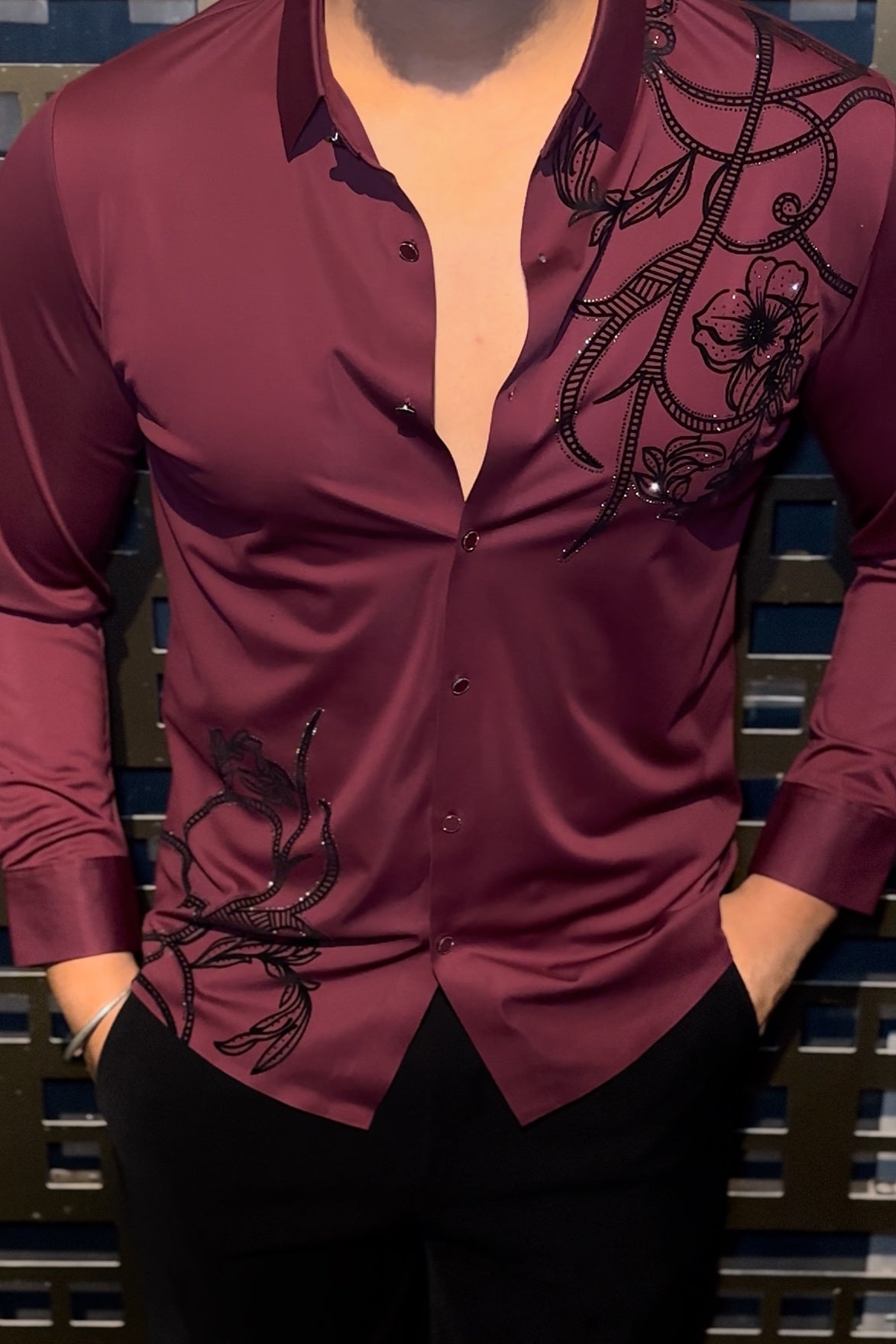 Barcelona Blossom Jacquard Shirt - WINE - Under Attack