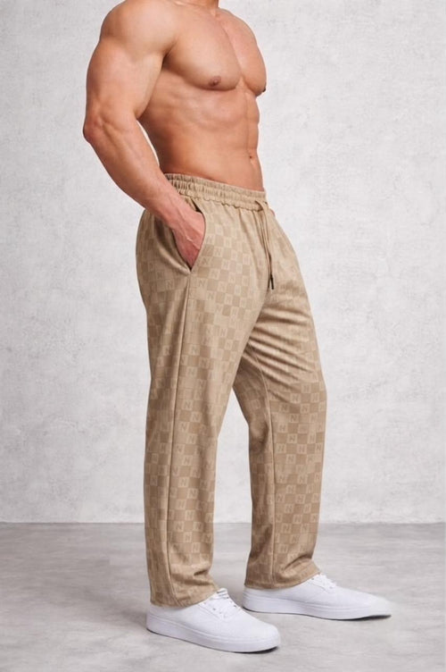Beige Geometric Patterned Track Pants - Under Attack