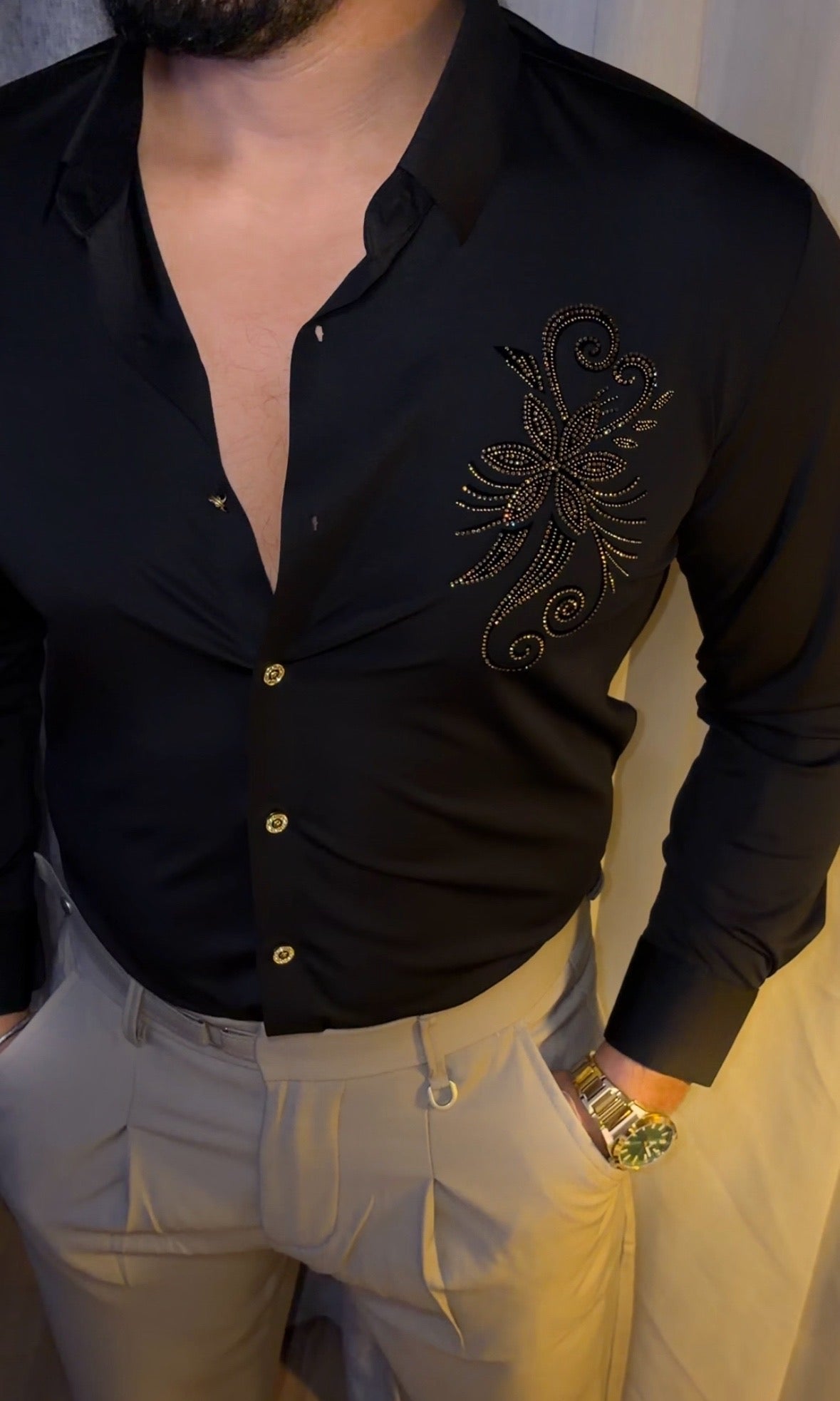 Bloom Luxe Stitchless Jacquard Shirt - BLACK - Under Attack