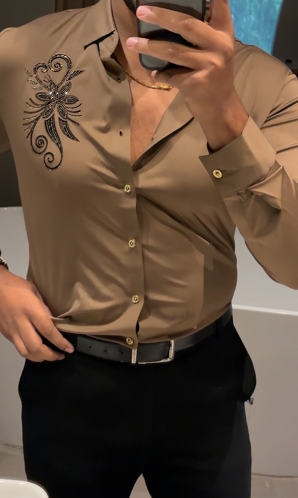 Bloom Luxe Stitchless Jacquard Shirt - CAMEL - Under Attack