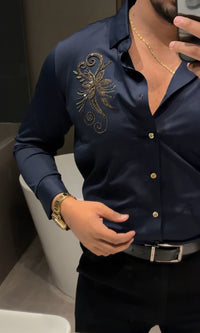 Bloom Luxe Stitchless Jacquard Shirt - NAVY