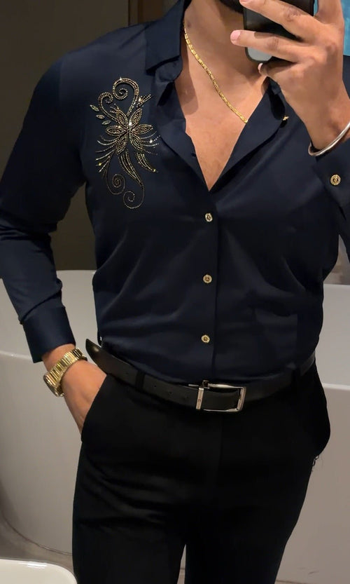 Bloom Luxe Stitchless Jacquard Shirt - NAVY - Under Attack
