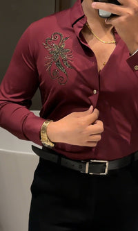 Bloom Luxe Stitchless Jacquard Shirt - WINE