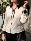 Bow Full Sleeves Stretchable Top - BEIGE - Under Attack