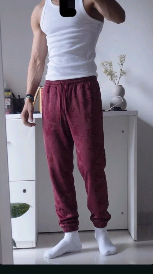 Burgundy Monogram Sweatpants - Under Attack