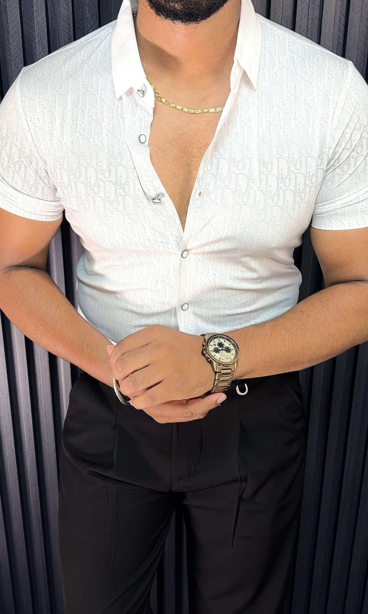 Cairo Canvas Jacquard Half Sleeves Shirt - WHITE - Under Attack