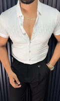 Cairo Canvas Jacquard Half Sleeves Shirt - WHITE - Under Attack