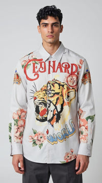 CEDHARD TIGER PRINT SHIRT- WHITE