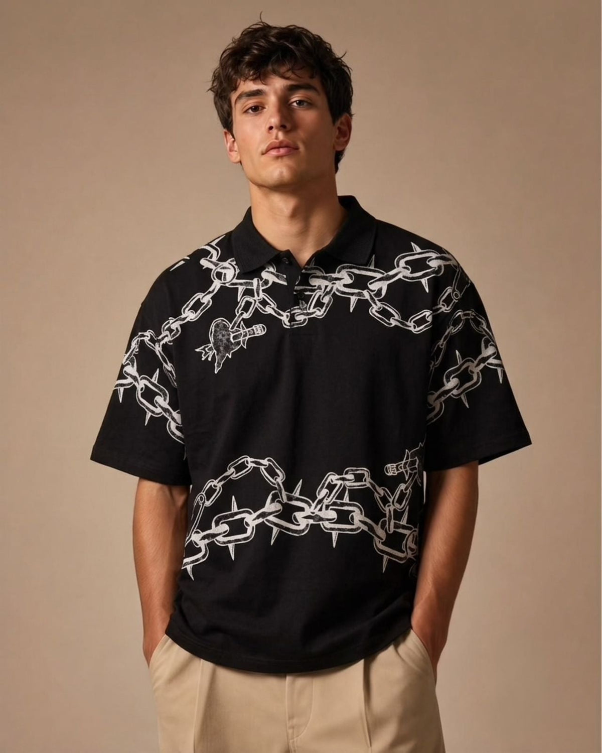 Chain Spike Lycra Tshirt - Black - Under Attack
