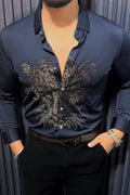 Cheetah Jacquard Shirt - NAVY - Under Attack