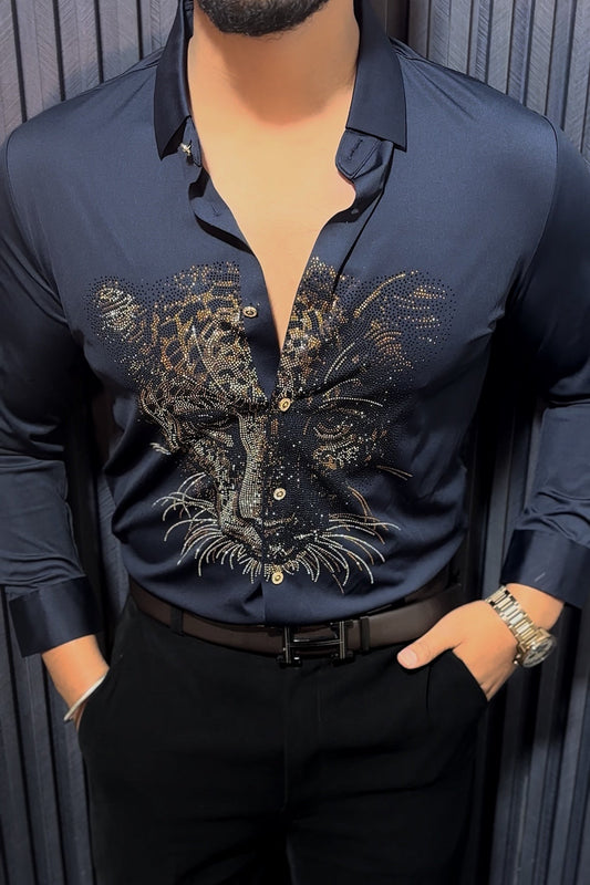 Cheetah Jacquard Shirt - NAVY - Under Attack