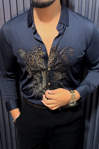 Cheetah Royal Jacquard Shirt - NAVY