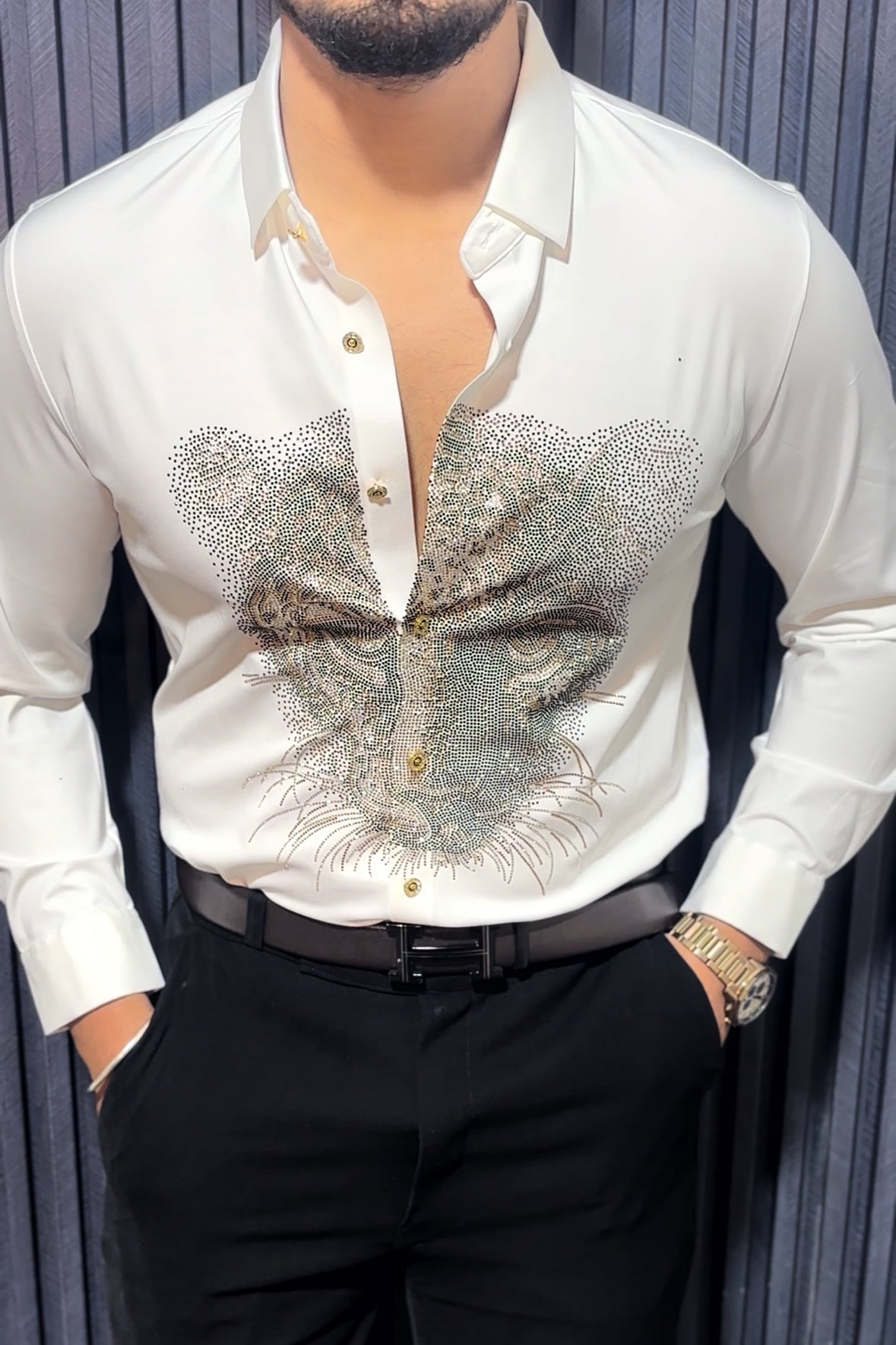 Cheetah Jacquard Shirt - WHITE - Under Attack