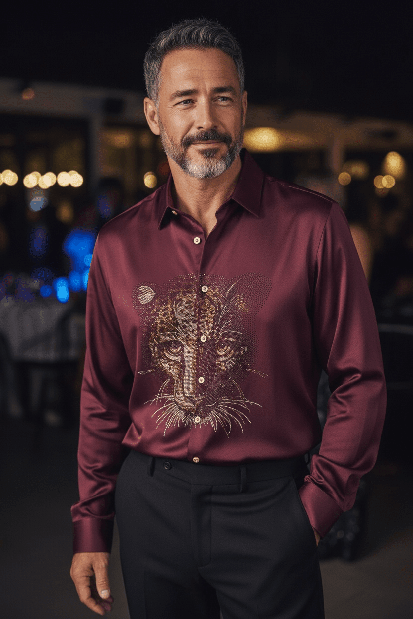 Cheetah Jacquard Shirt - WINE - Under Attack