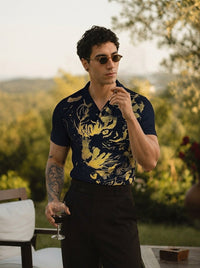 Cheetah Roar Half Sleeves Polo Tshirt - Black