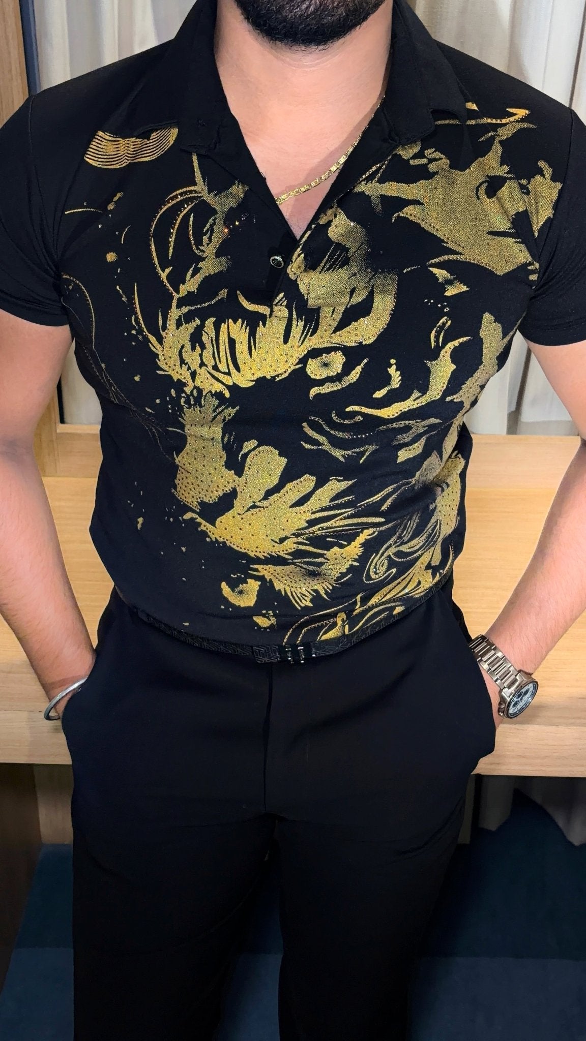 Cheetah Roar Half Sleeves Polo Tshirt - Black - Under Attack