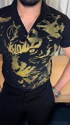 Cheetah Roar Half Sleeves Polo Tshirt - Black - Under Attack