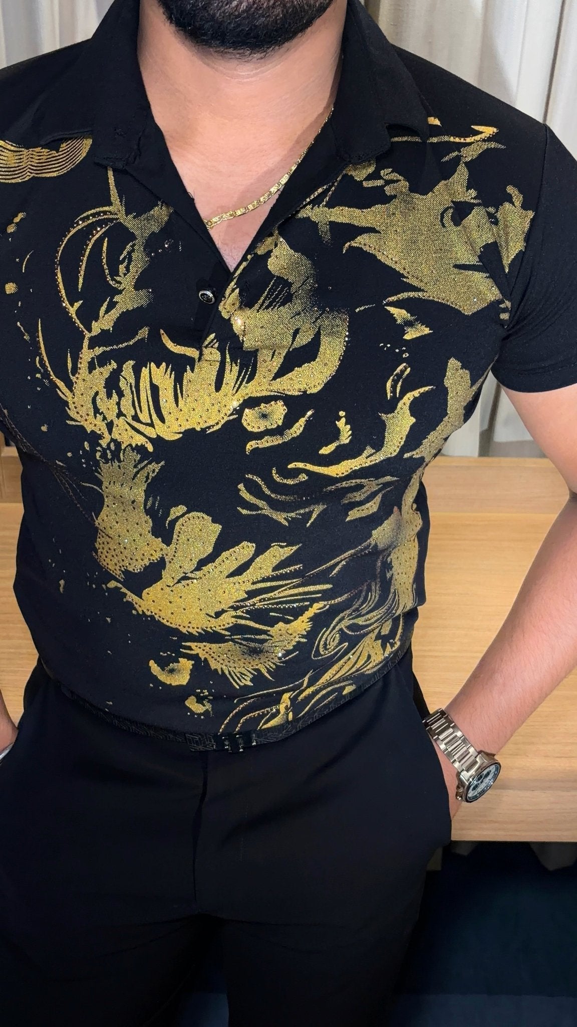Cheetah Roar Half Sleeves Polo Tshirt - Black - Under Attack