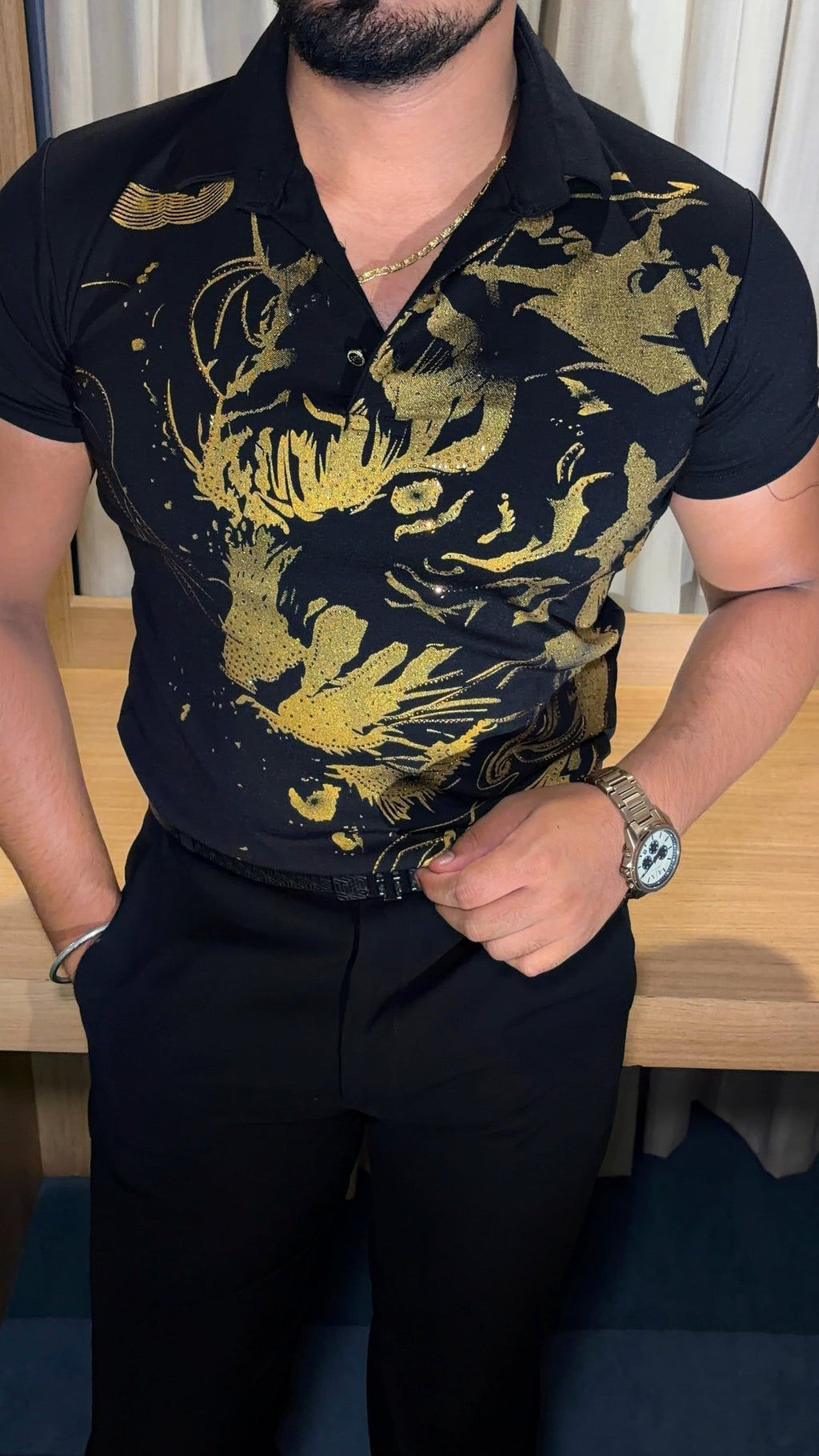 Cheetah Roar Half Sleeves Polo Tshirt - Black - Under Attack
