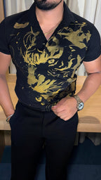 Cheetah Roar Half Sleeves Polo Tshirt - Black - Under Attack