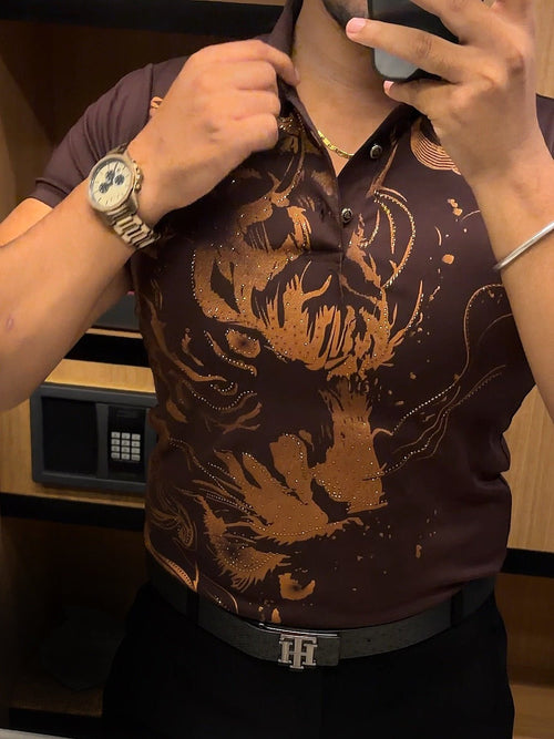 Cheetah Roar Half Sleeves Polo Tshirt - Brown - Under Attack