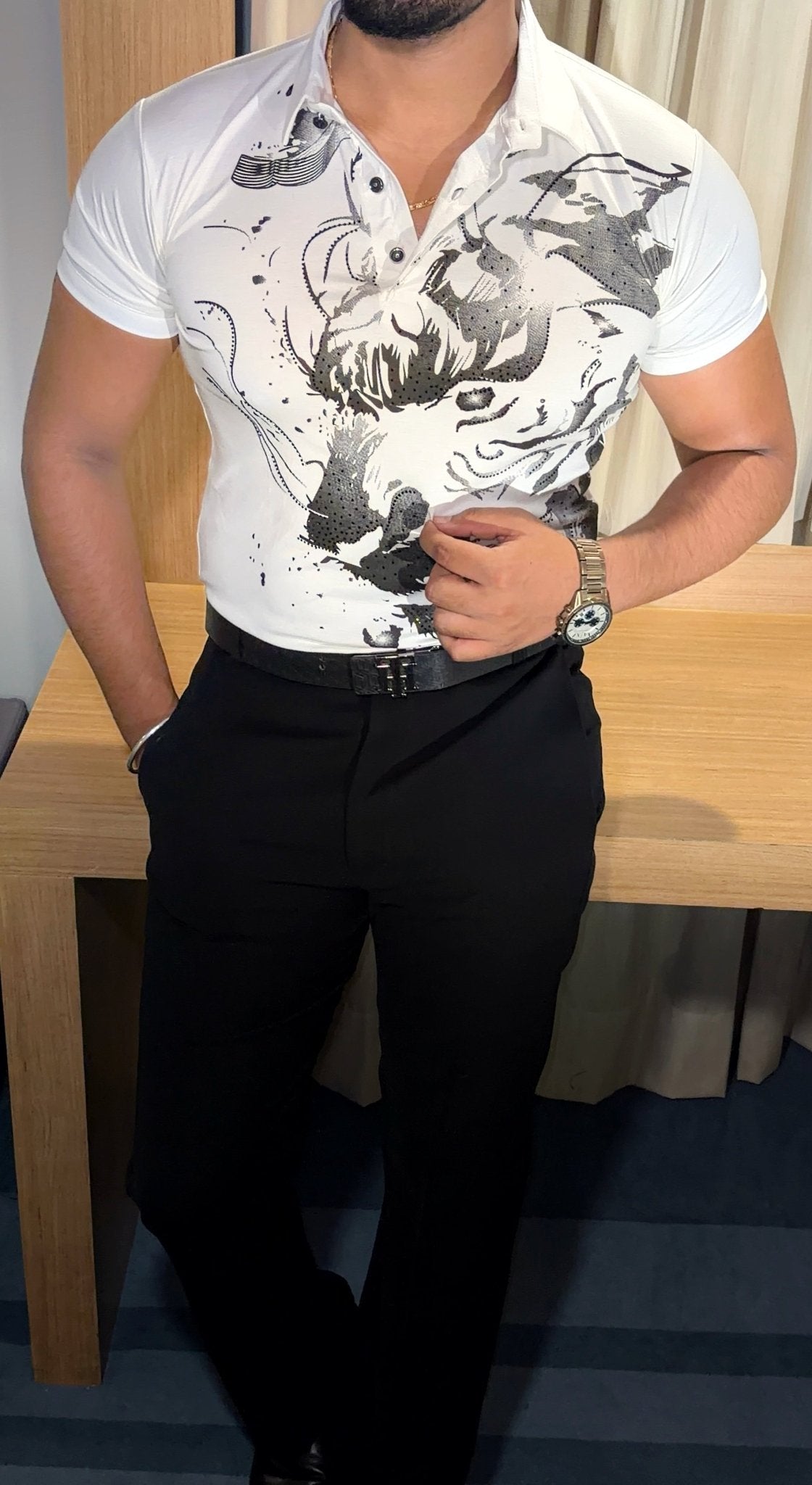 Cheetah Roar Half Sleeves Polo Tshirt - White - Under Attack