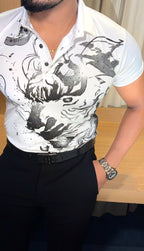 Cheetah Roar Half Sleeves Polo Tshirt - White - Under Attack