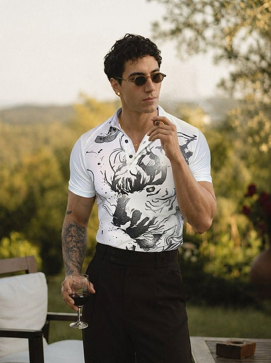 Cheetah Roar Half Sleeves Polo Tshirt - White - Under Attack