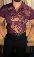Cheetah Roar Half Sleeves Polo Tshirt - Wine - Under Attack