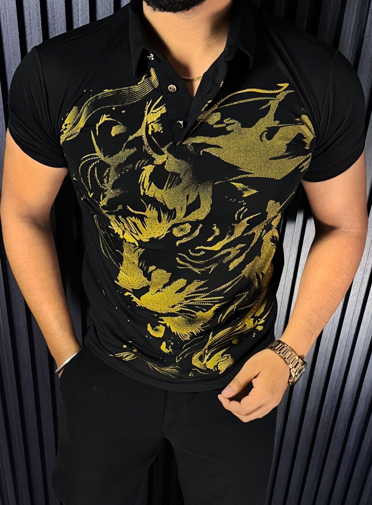 Cheetah Roar Half Sleeves Tshirt - Black - Under Attack