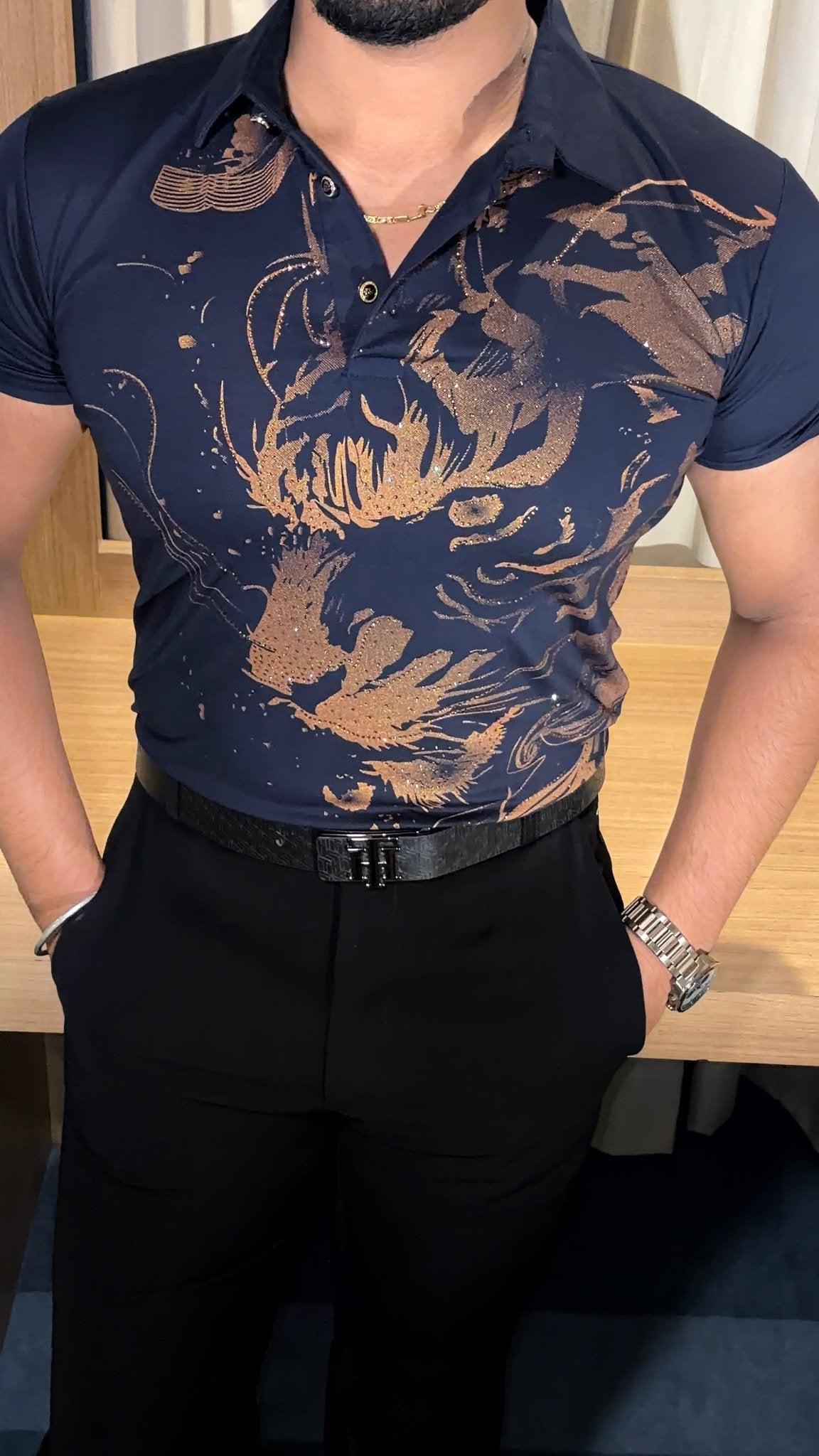 Cheetah Roar Half Sleeves Tshirt - Navy - Under Attack