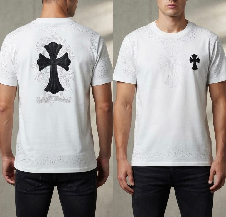 Chrome heart neck stone tshirt - white - Under Attack