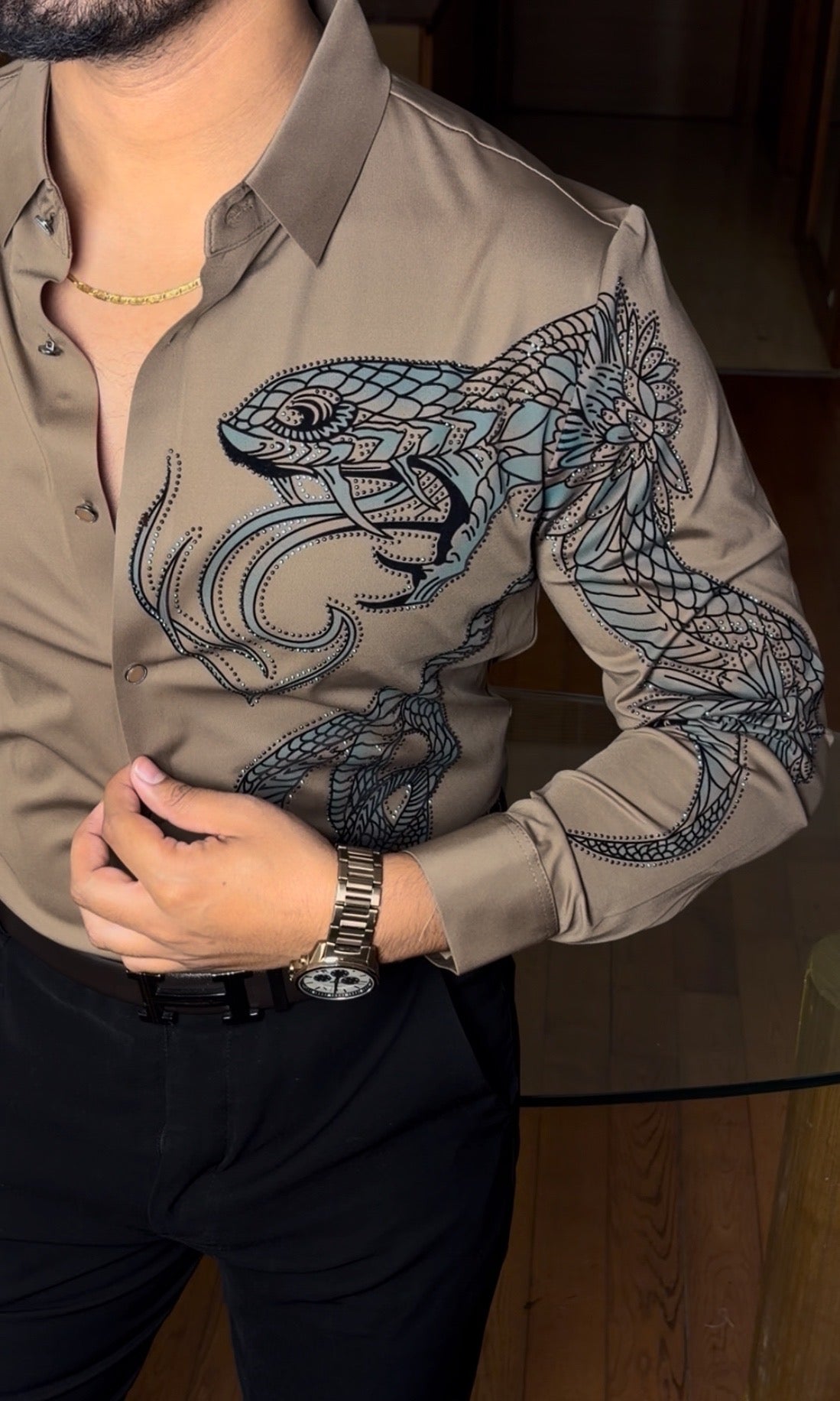 Cobra Devil Jacquard Shirt - CAMEL - Under Attack