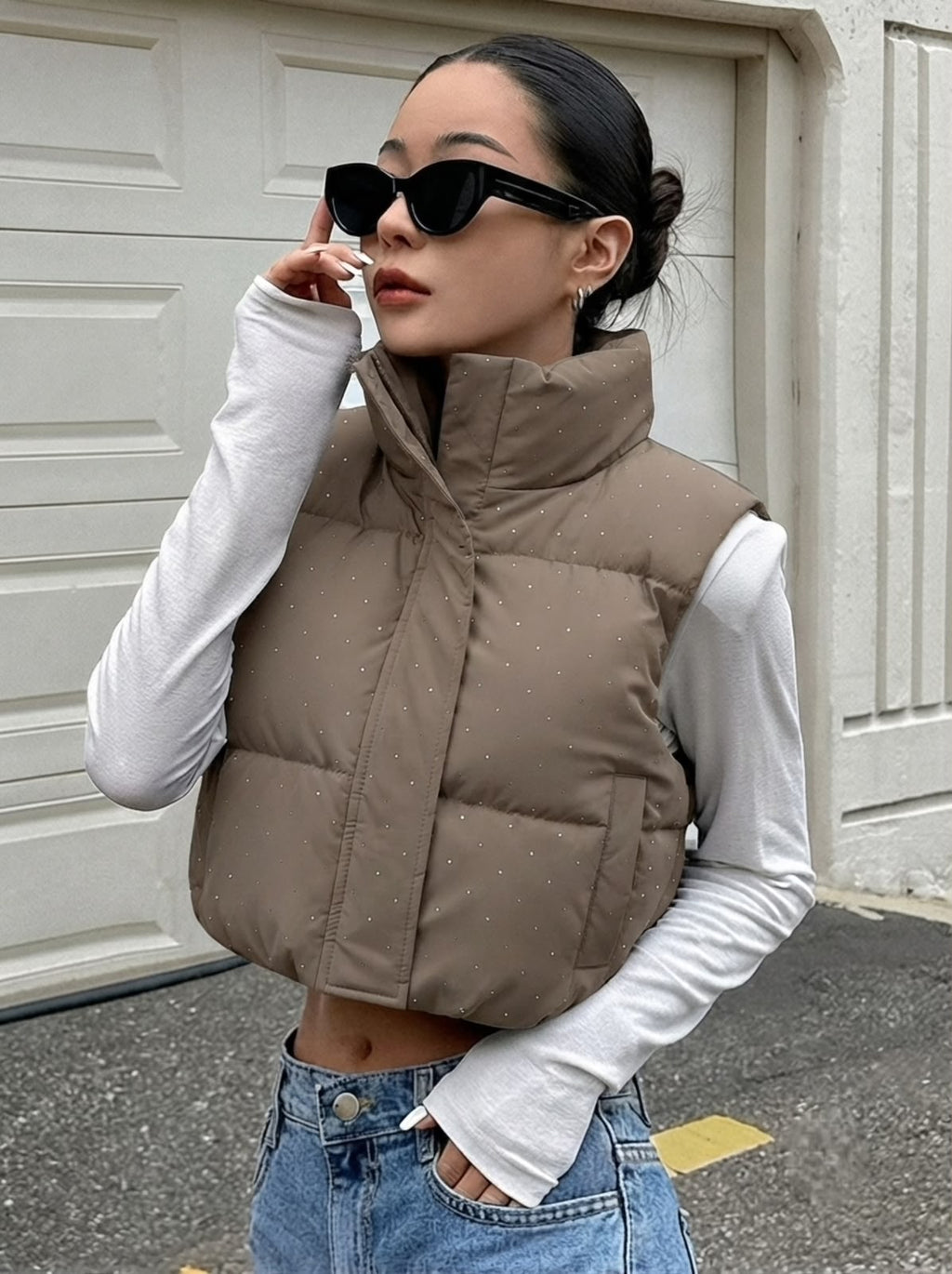 Crystal Studded Puffer Jacket - Camel - Under Attack