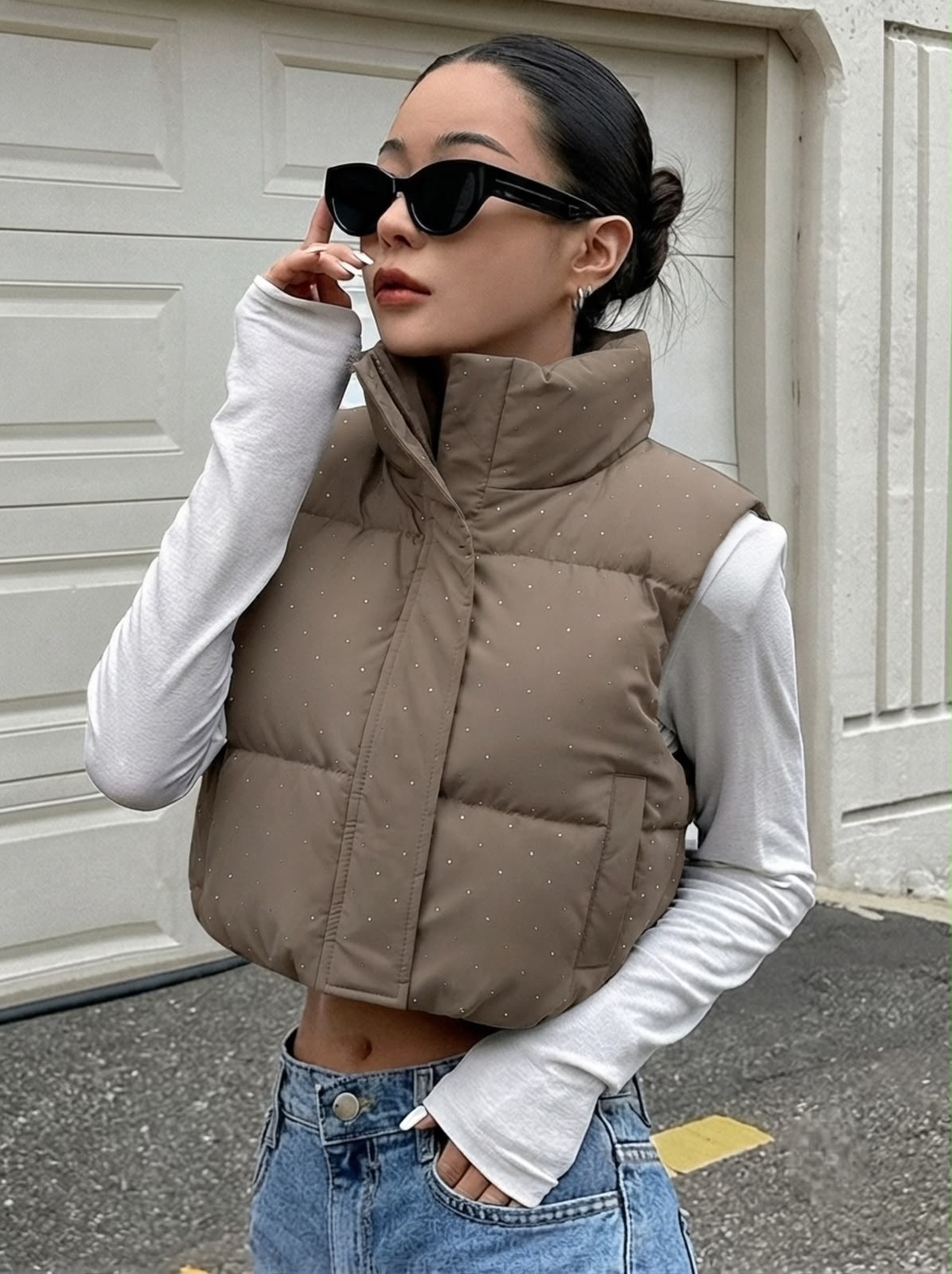Crystal Studded Puffer Jacket - Camel - Under Attack
