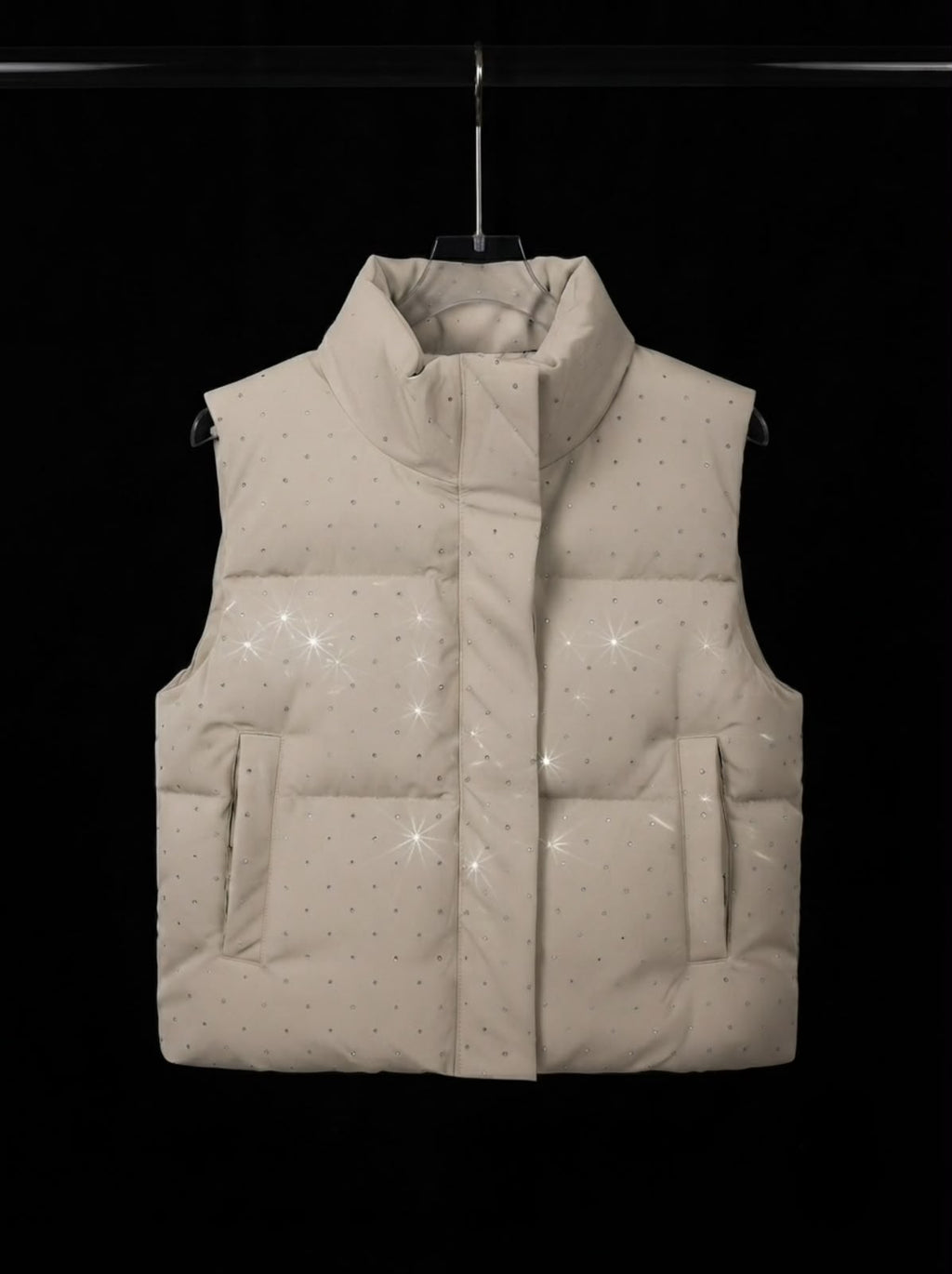 Crystal Studded Puffer Jacket - White - Under Attack