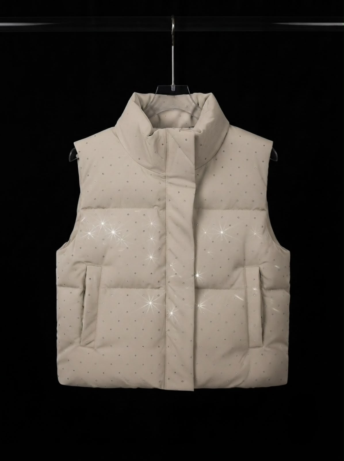 Crystal Studded Puffer Jacket - White - Under Attack