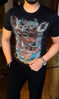 Deer Luxury Diamond Rhinestones Tshirt - Black - Under Attack
