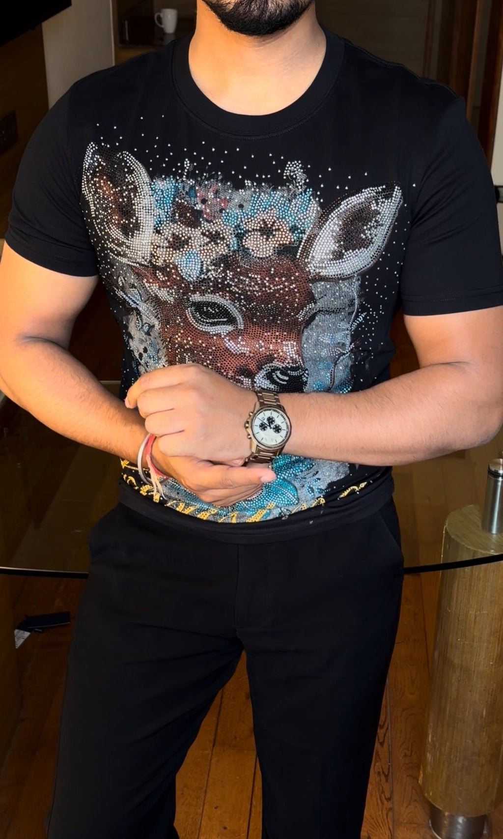 Deer Luxury Diamond Rhinestones Tshirt - Black - Under Attack